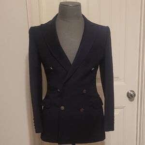 Elegant Midnight Blue Double-Breasted Blazer